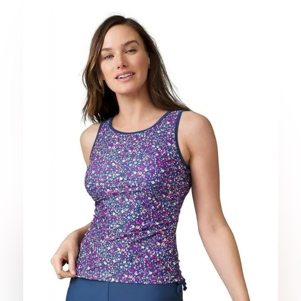 Free Country Wildflower Full Side Shirring Tankini - Fuchsia Wildflower Med.NWT